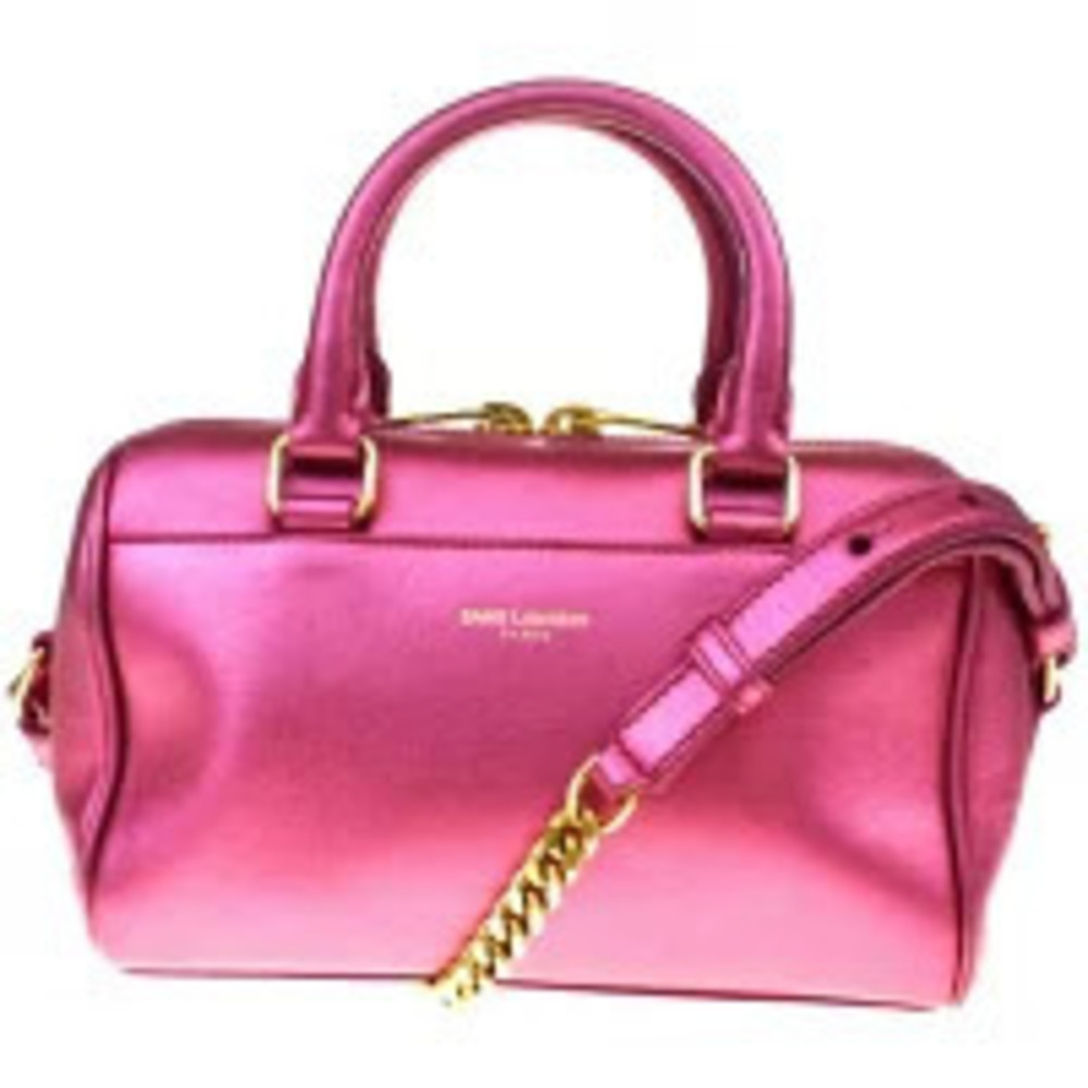 Saint Laurent Baby Duffle Handbag Chain Shoulder Metallic Pink Leather